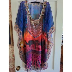 Beach coverup tunic L Abu Dhabi Large dress caftan CAMELS crystals rhinestones
